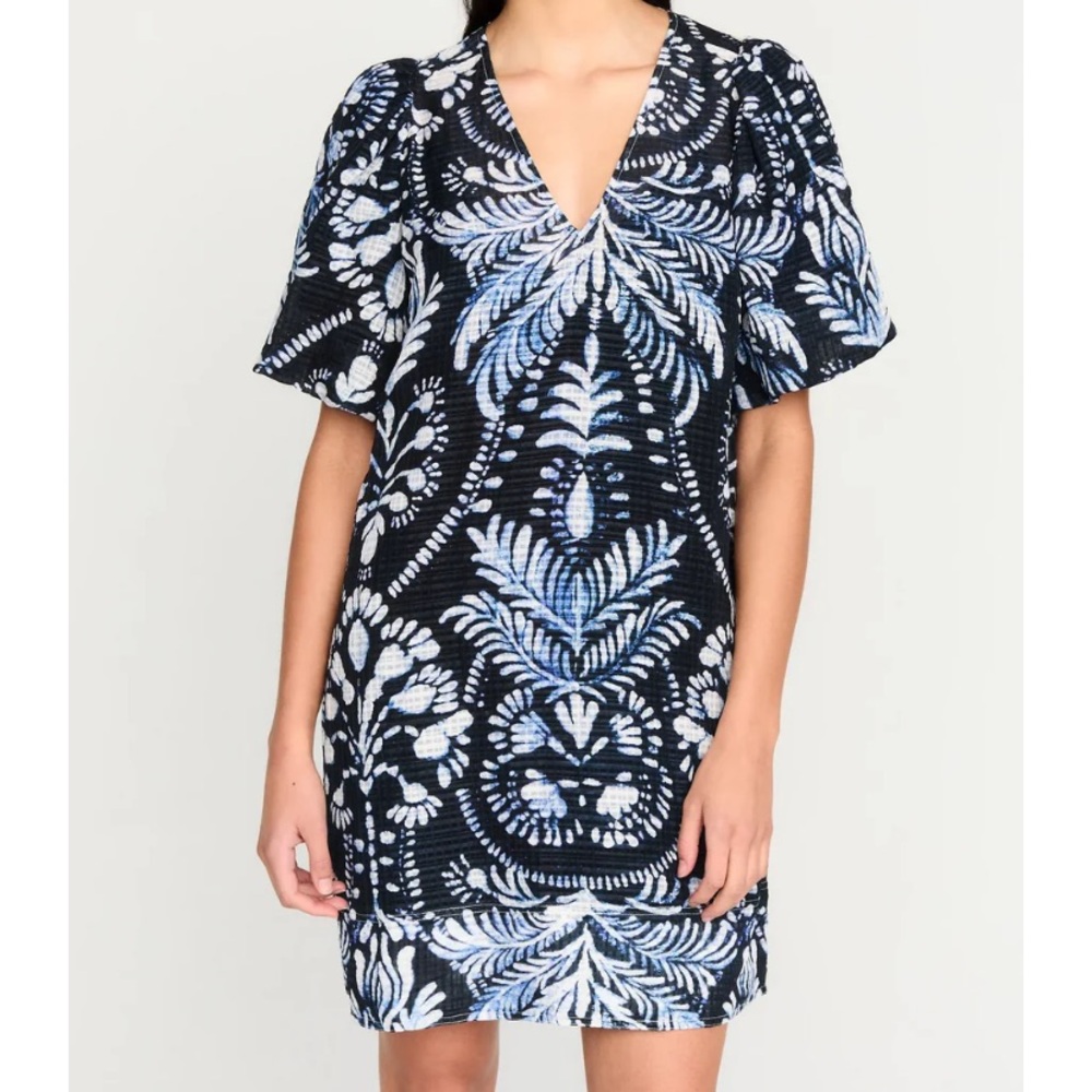 🆕 MARIE OLIVER Kiki Palmetto Seersucker Shibori Print Linen Blend Mini Dress XS